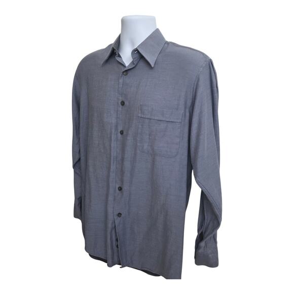 Perry Ellis Slate Gray 100% Cotton Long Sleeve Button Down Shirt Size 32/33 Soft - Picture 2 of 7